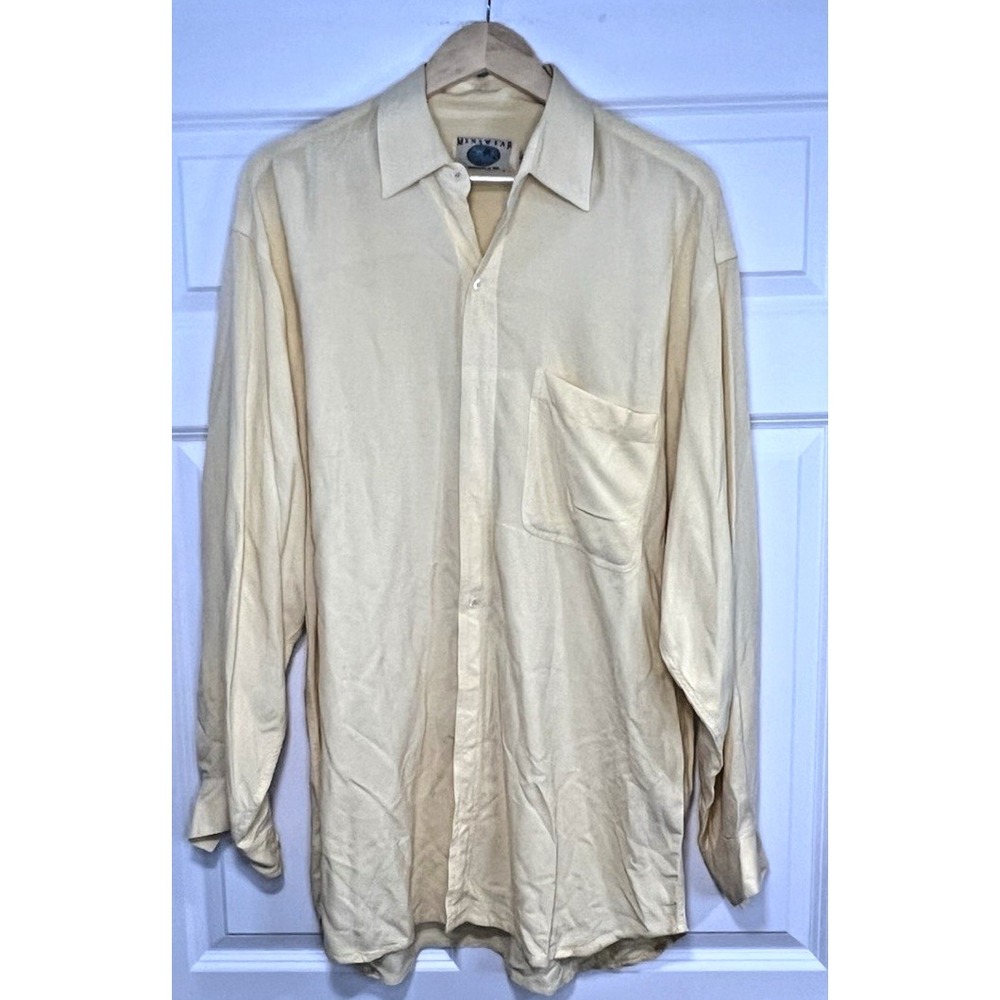 Vintage East India Company 100% Rayon Long Sleeve Shirt‎ L Yellow Menswear 90s